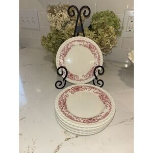 6 Vintage Walker China Dishes Bedford Ohio Pink Cream White 6.5 Inch
